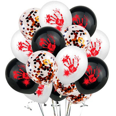 Halloween latex balloon 12-inch blood handprint pumpkin