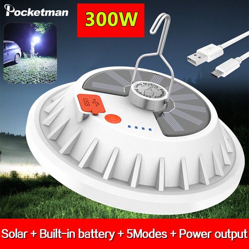 300W Powerful Solar Light Portable USB Rechargeable LED Bulb