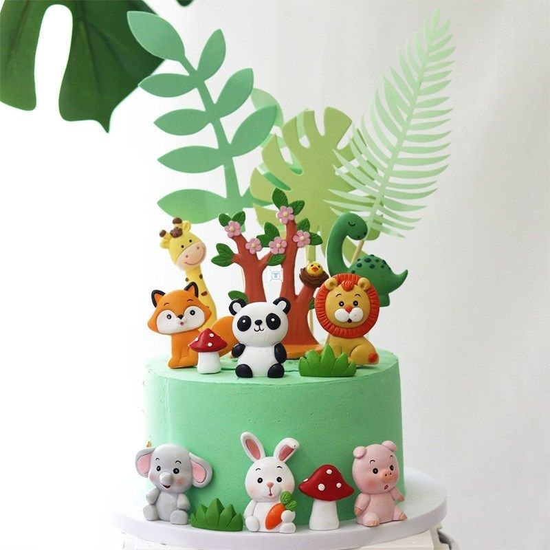 cartoon woodland animals cake topper jungle safari dinosaur
