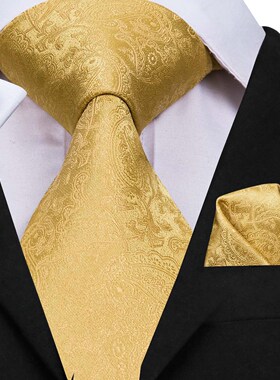 Hi-Tie Silk Men Tie Set Floral Yellow Gold Ties and Handkerc