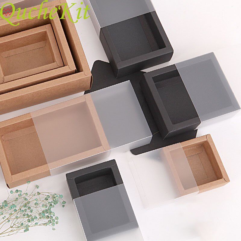 10pcs kraft paper packing box with transparent pvc window