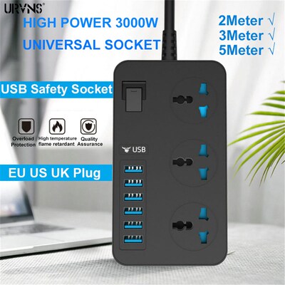 URVNS 3000W AC Extension Power Socket Electrical Srtip with