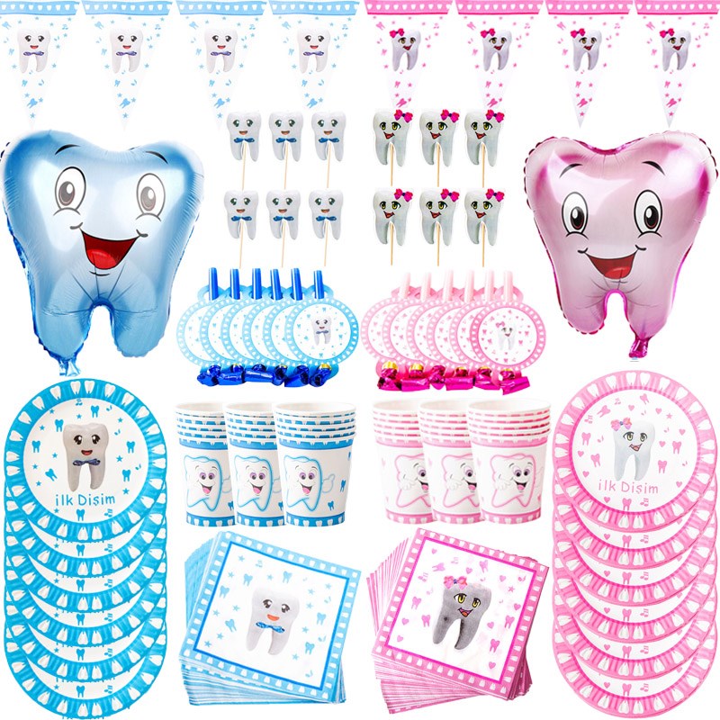 Kids First Tooth Party Disposable Tableware Baby Teeth Patn