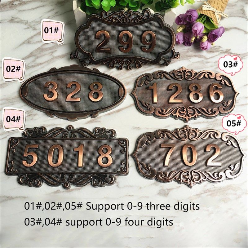 Imitation Metal Bronze House Number ABS Plastic Door Plate C