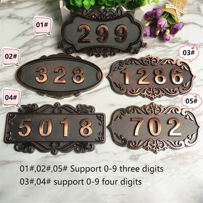 Imitation Metal Bronze House Number ABS Plastic Door Plate C