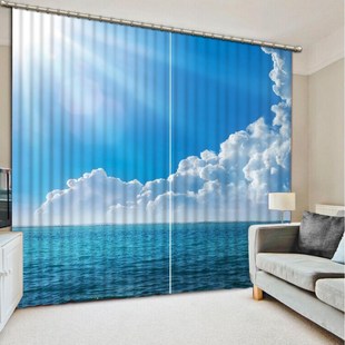 Modern Curtain Living Room HD Blue sky White Clouds sunlight