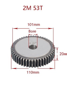 1Pcs 53-62 Tooth Mod 2 Spur Gear Thick 20mm 45# Carbon Steel