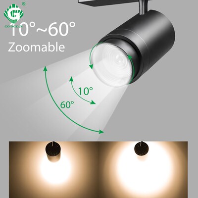 Zoomable 12W 20W 30W LED Track Light 2 3 4 Wire 3 Phase Dim