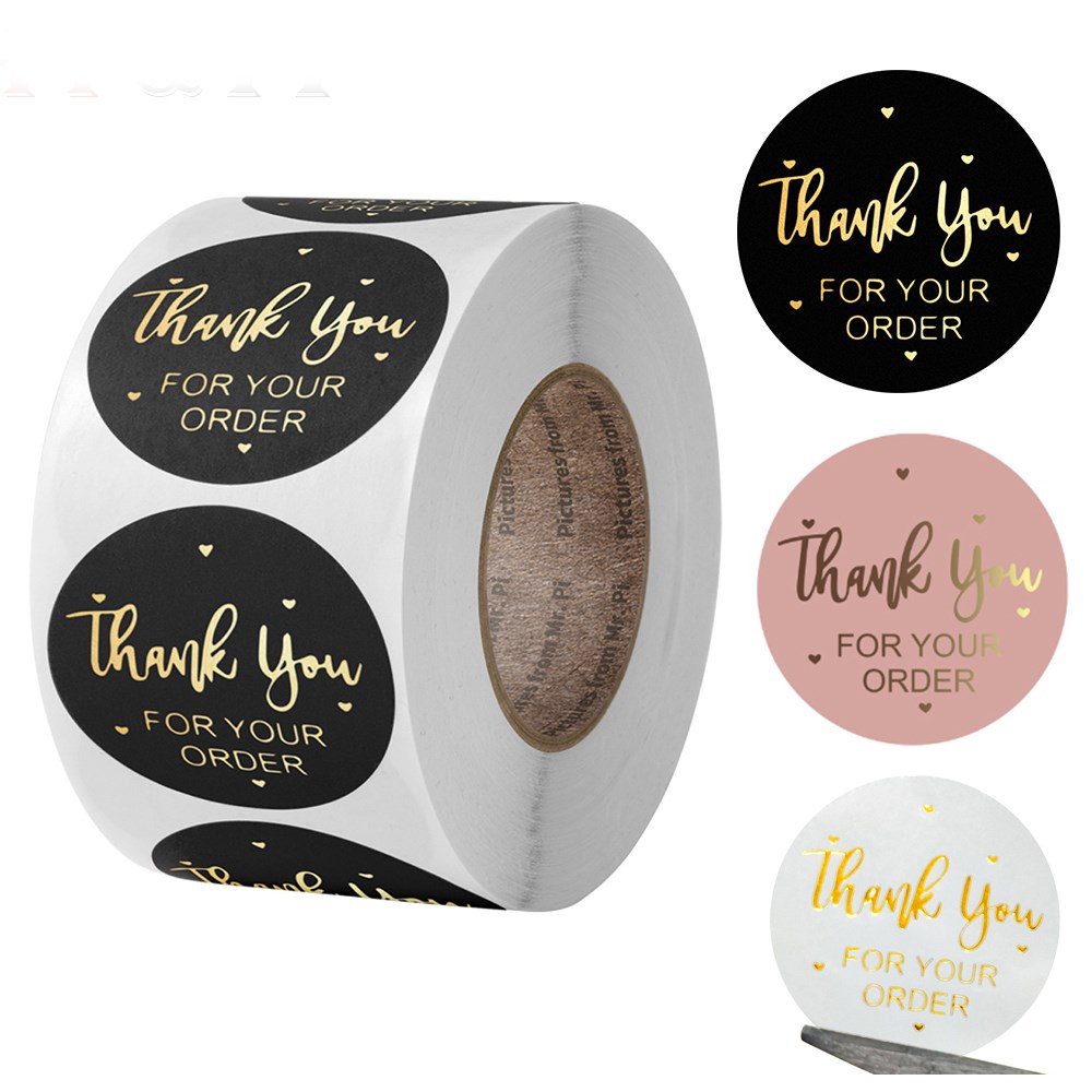 Foil Round Thank You For Your Order Sticker Heart shopping