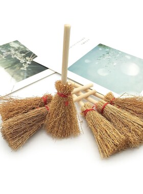 12Pcs Mini Broom Red Rope Straw Brooms Hanging Decorations