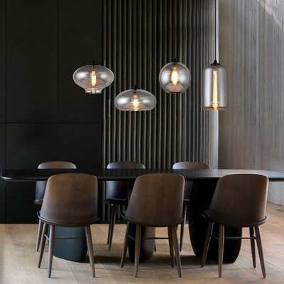 Vintage Pendant Lamp Glass Lampshade Smoke Gray Glass Pendan