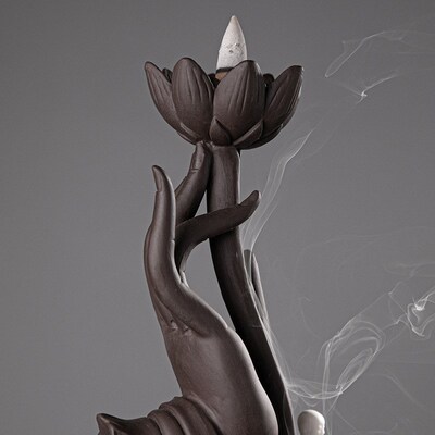 Backflow Incense Burner Ceramic The Monk Buddha Hand Holder