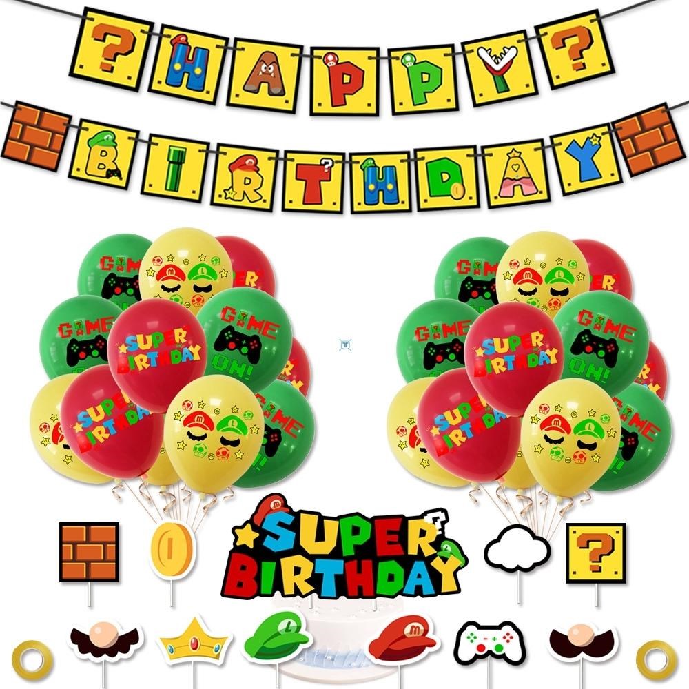 Mario Balloon Set Birthday Banner Cake Toppers Mario