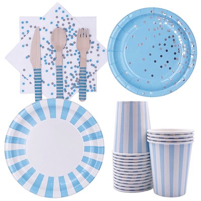 Boy and Girl blue Polka Dot Stamping Disposable Tableware