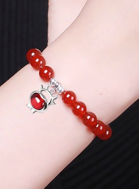 Sterling Silver cattle red agate lifeline Bracelet Zodiac tr