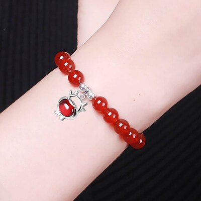 Sterling Silver cattle red agate lifeline Bracelet Zodiac tr