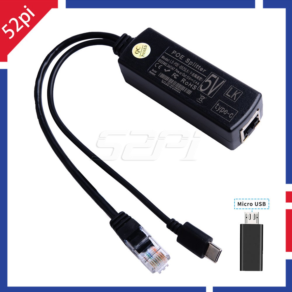 52Pi Gigabit Raspberry Pi PoE Splitter Gigabit USB Type C Po