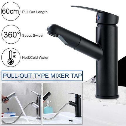 Bathroom Kitchen Basin Faucet Single Handle 360° Pull Out S
