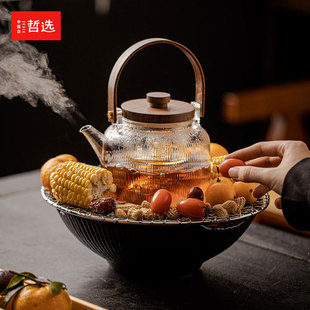 围炉电陶炉煮茶器具全套家用室内功夫玻璃提梁烧水壶套装 哲选