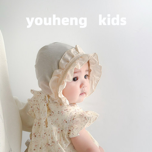 韩版女宝宝帽子春夏季宫廷帽小月龄新生蕾丝花边公主帽护囱门胎帽