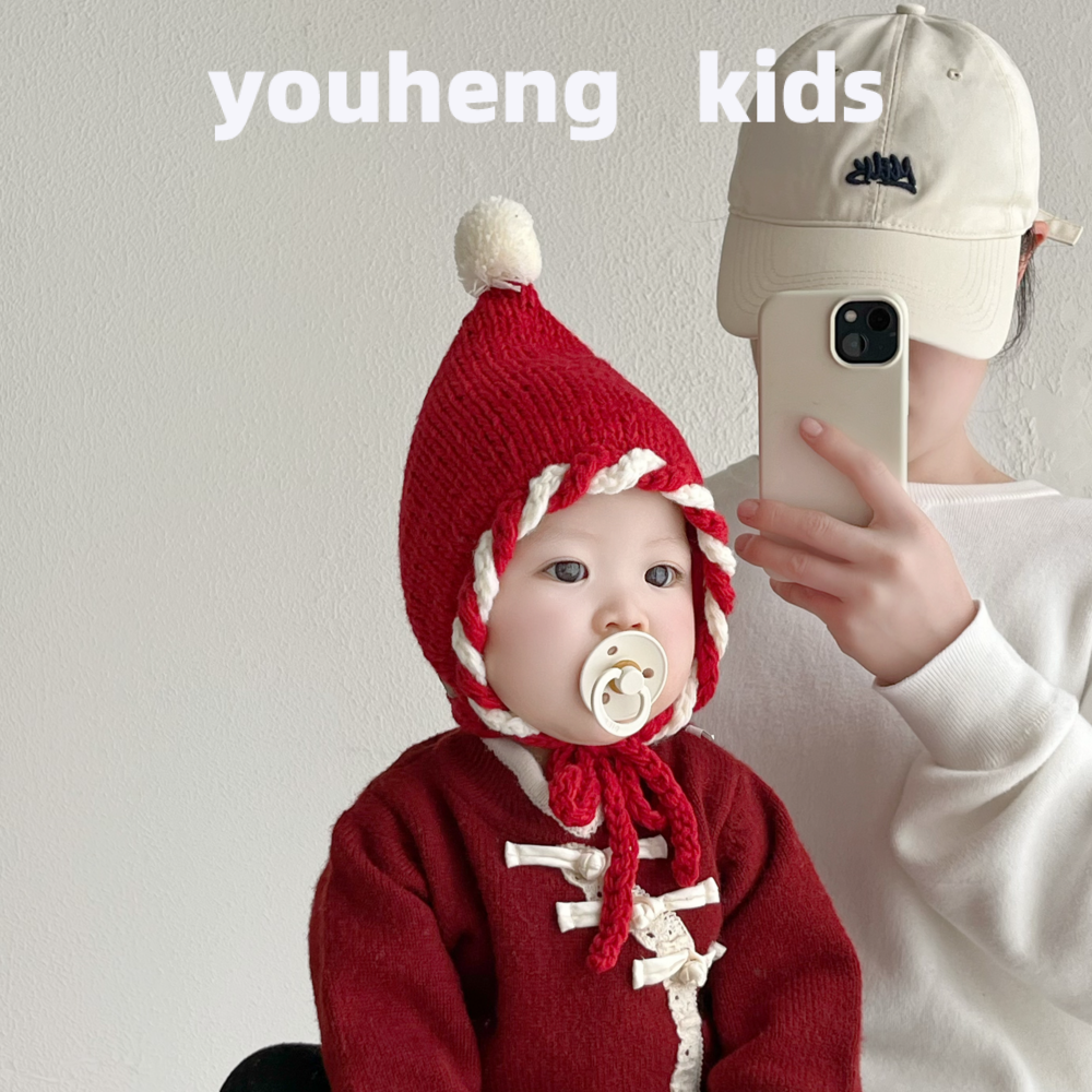 ins新年宝宝帽子秋冬季红色毛线帽男女童手工针织帽儿童精灵帽厚,童装/婴儿装/亲子装,帽子,淘宝优惠券,粉丝福利购,淘宝优惠卷
