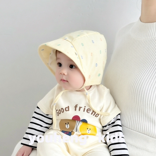 宝宝帽子春夏遮阳防晒帽儿童帽子男宝大檐帽女宝春秋大帽檐绑带帽