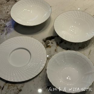 NIYA尼雅家居餐具菜盘白色金边纹路简约酒店餐厅会所商务宴请