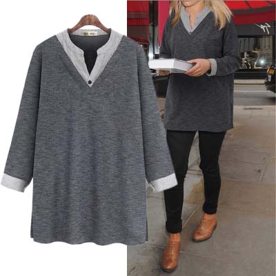 欧美新款V领条纹插色长袖