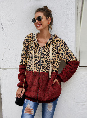 Female leopard splicing short wool fleece winter women coat