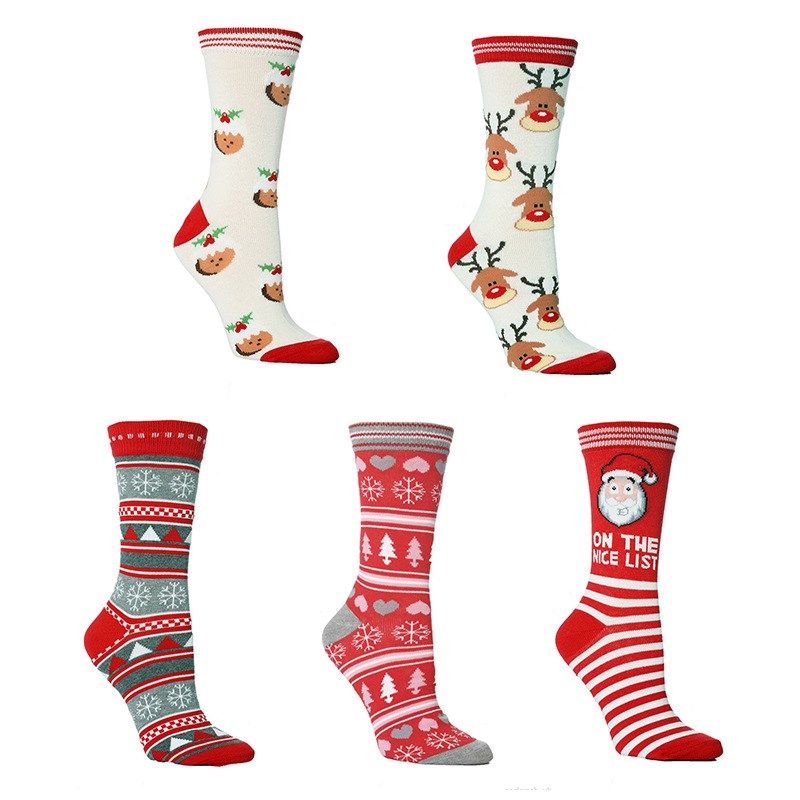 socks 欧美情侣圣诞袜麋鹿男女长袜棉袜大红节庆中筒袜万圣节袜子