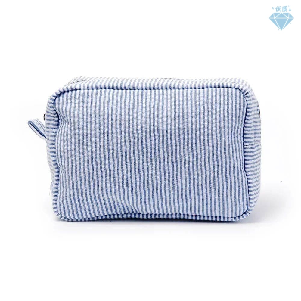 Seersucker Ruffle Cosmetic Bags Pink/Purple Striped Storage
