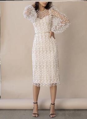 2023淑女气质刺绣透视网纱连衣裙Women elegant mesh dress