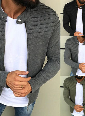 Men autumn stripe fold jacket youth casual tops coat 男外套