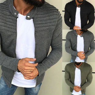 Men autumn stripe fold jacket youth casual tops coat 男外套