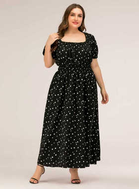 XL-4XL plus size skirt Women Fat Lady printed dress大码女裙