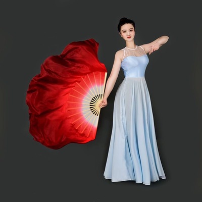 真丝舞蹈扇子跳舞扇真丝白口大红