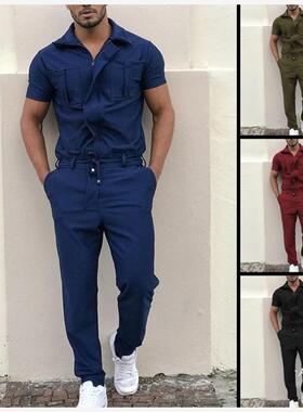 jumpsuits men overalls跨境男裤休闲宽松连体套装制服工装连体裤