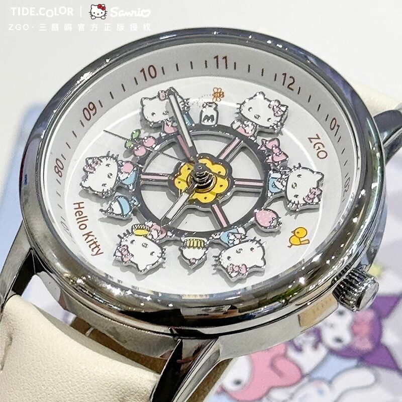 正港三丽鸥正品旋转木马手表女萌趣HelloKitty可爱少女防水
