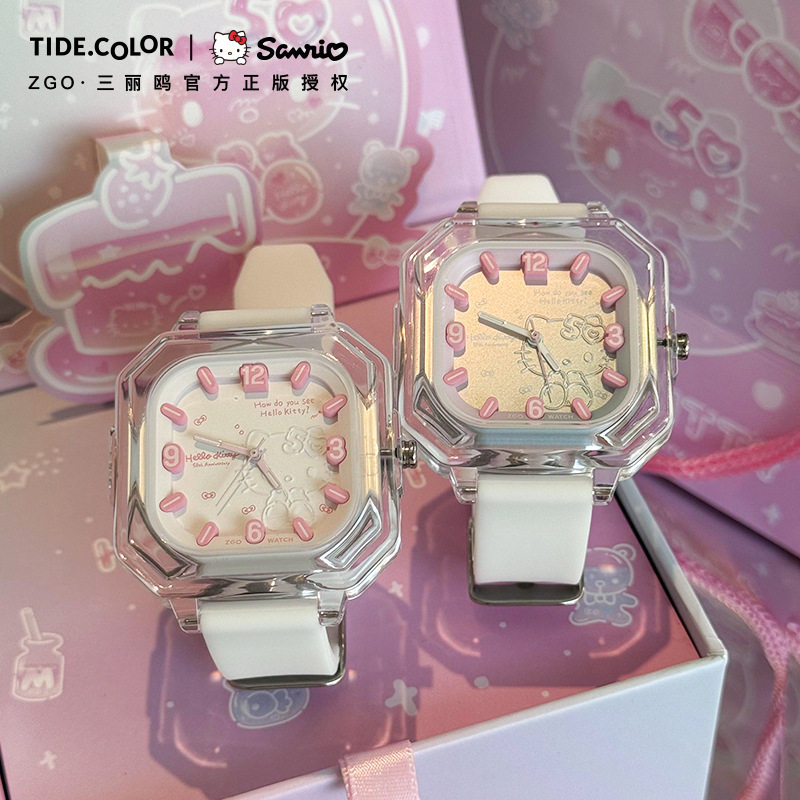 正港helloKitty凯蒂猫学生手表三丽鸥小方表防水夜光石英表