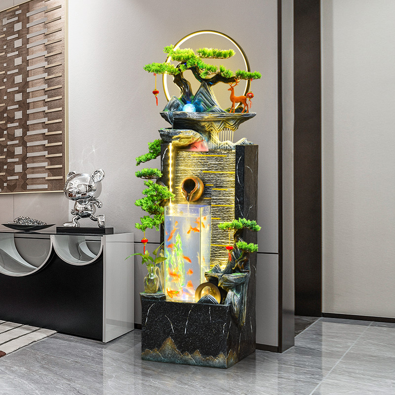 简约流水喷泉玄关家居鱼池造景欧式水幕墙鱼缸公司招财加湿落地