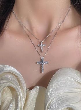 男女嘻哈情侣中性镶钻十字架项链