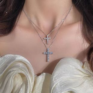镶钻十字架叠戴项链冷淡时尚 毛衣锁骨链男女嘻哈街头情侣中性颈链