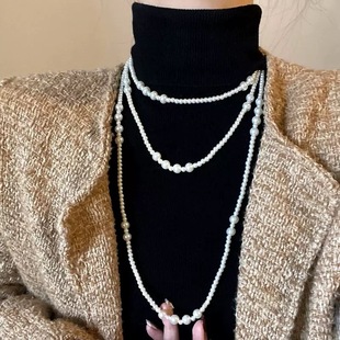 【人鱼泪】长款多层夸张珍珠项链女大气高级感秋冬毛衣叠戴颈链