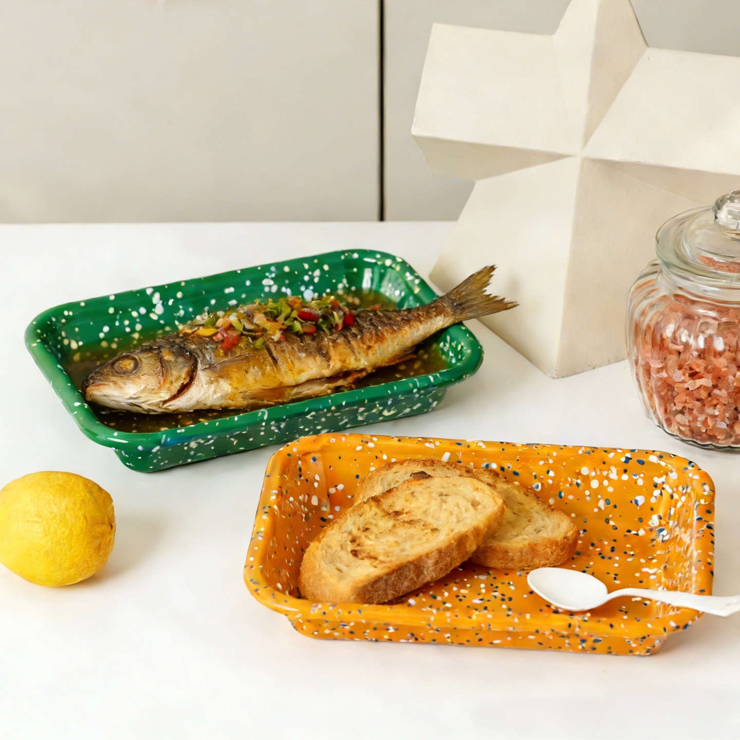 泼墨搪瓷盘长方形家用食品级大号珐琅烤肉烤鱼烧烤电磁炉烤箱专用