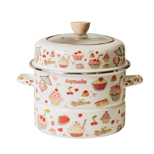 搪瓷蒸锅煮一体珐琅多二层家用燃气灶专用高盖小型家用加厚24cm28