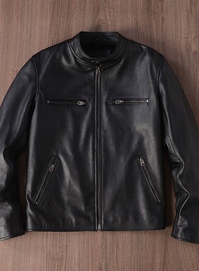 J100真皮皮夹克外套男头层牛皮立领修身短款真皮皮衣男