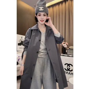 简约款风衣外套女2026春季新款翻领排扣中长款洋气减龄韩版上衣女