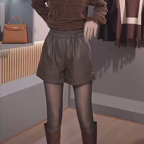 百搭短款高腰加绒外穿短裤皮裤女