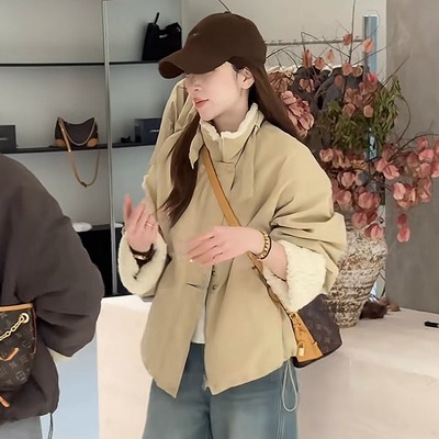 短款羊羔毛风衣女冬加厚休闲百搭