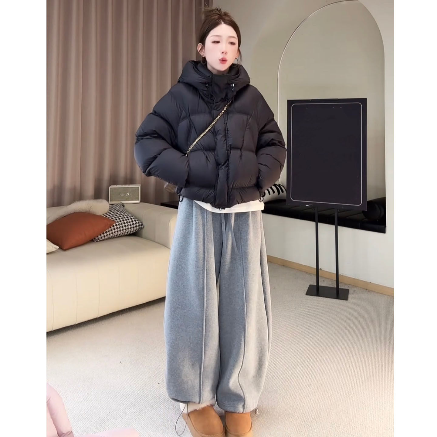 加绒阔腿卫裤女冬季韩版减龄2025新款高腰加厚休闲裤显瘦直筒裤子,女装/女士精品,卫裤,淘宝优惠券,粉丝福利购,淘宝优惠卷